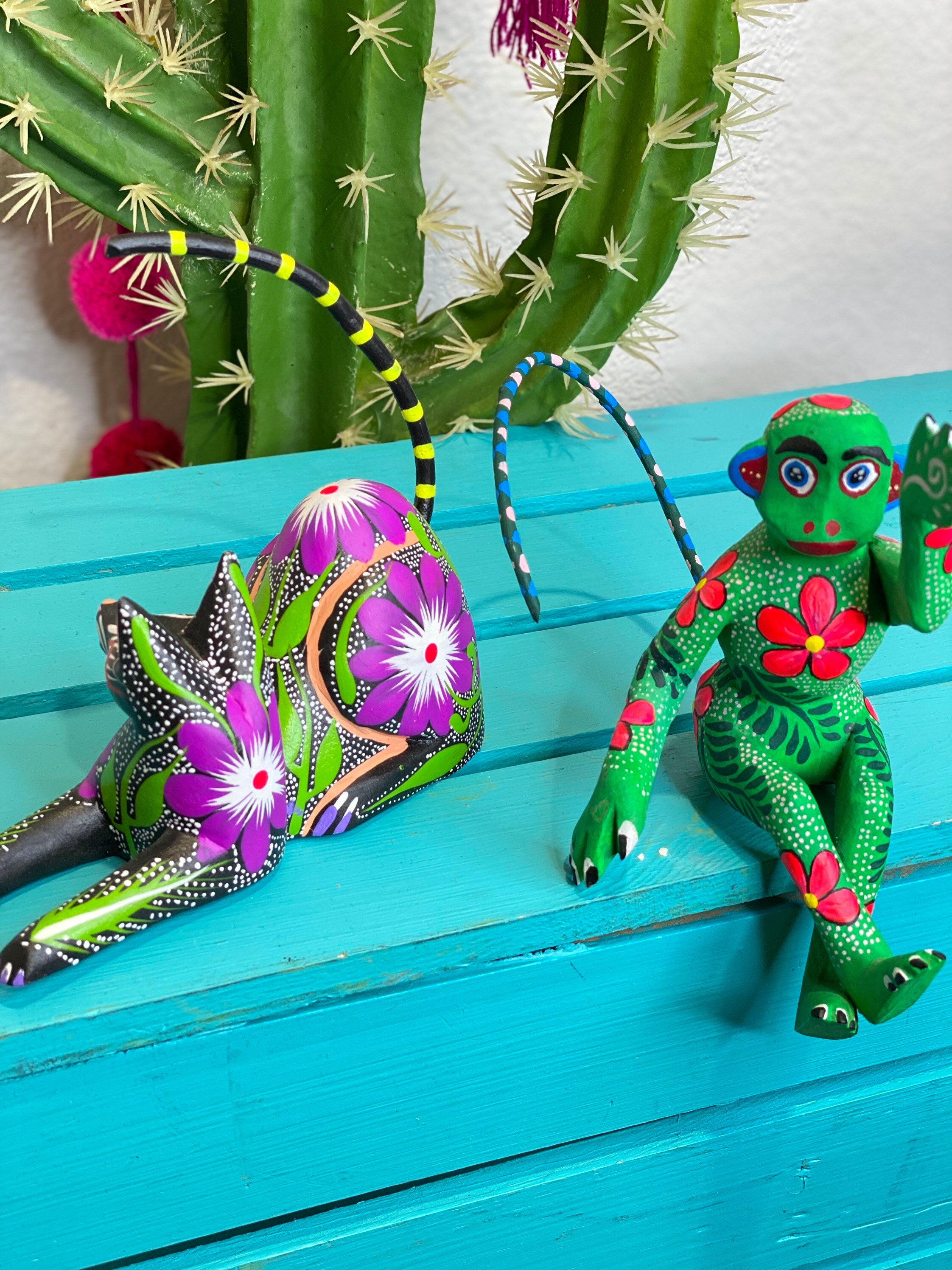 Handmade Copal Wood Alebrije: Oaxacan Cat & Monkey Figurines - Etsy