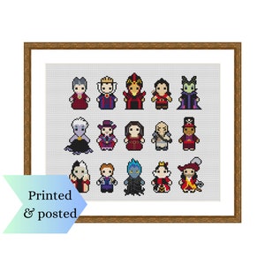 Printed Counted Cross Stitch Sampler, Mini Villains Character Collection, Cute Cross Stitch Pattern, Printed & Posted Pattern Chart