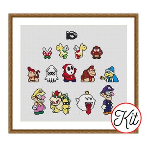Counted Cross Stitch Kit, Video Game Character Collection, 14 Count Kit - Fabric, Thread, Needle and Printed Pattern Chart Included