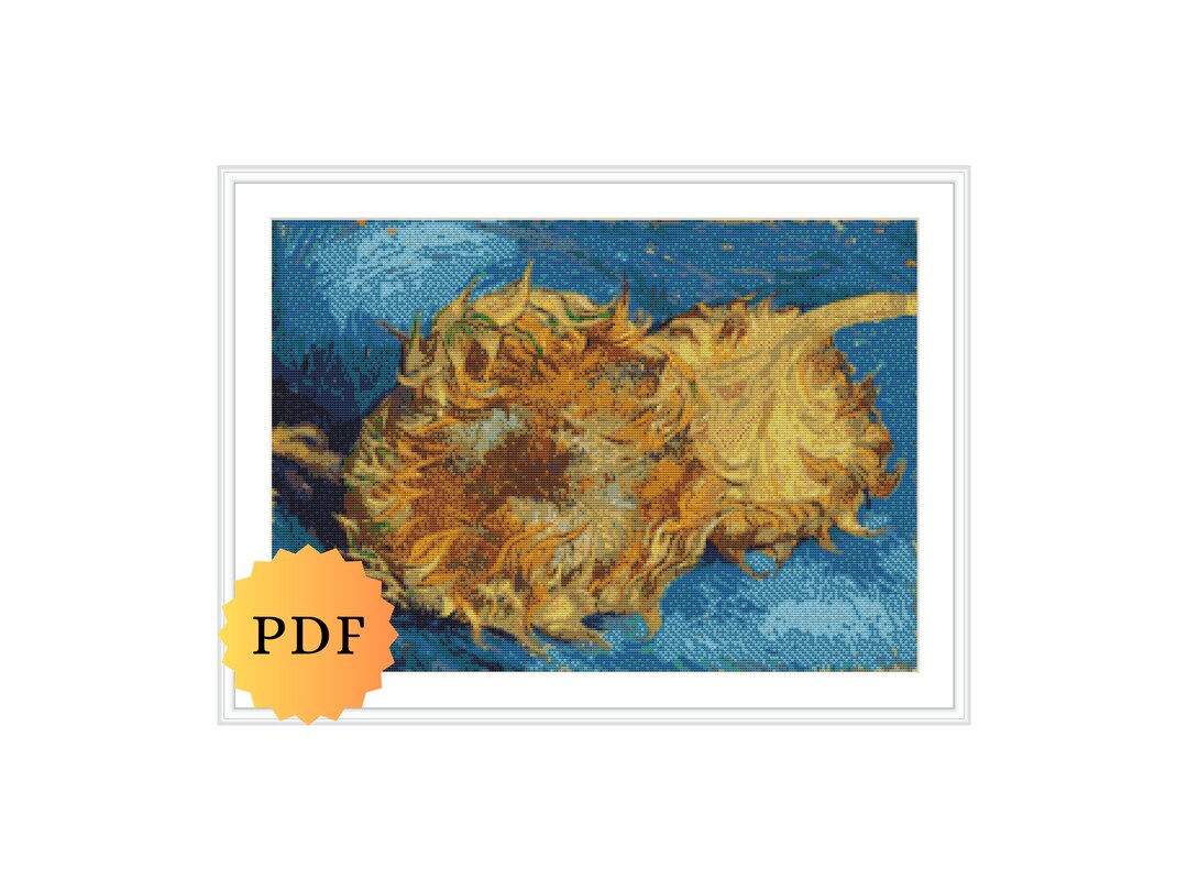 PDF Counted Vintage Cross Stitch Pattern | Three Sunflowers In A