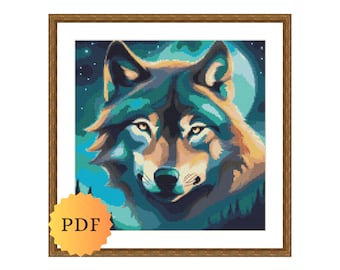 Counted Cross Stitch Pattern, Wolf and Moon Cross Stitch Pattern, Cross Stitch Chart, Animal Pattern Chart, PDF Instant Download, Printable