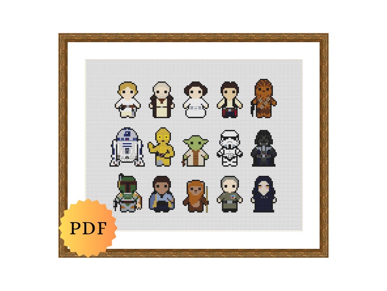 Counted Cross Stitch Sampler, Mini Galaxy Character Collection, Cross Stitch Pattern Chart, Cute Nerdy Cross Stitch Pattern, PDF Download image 1