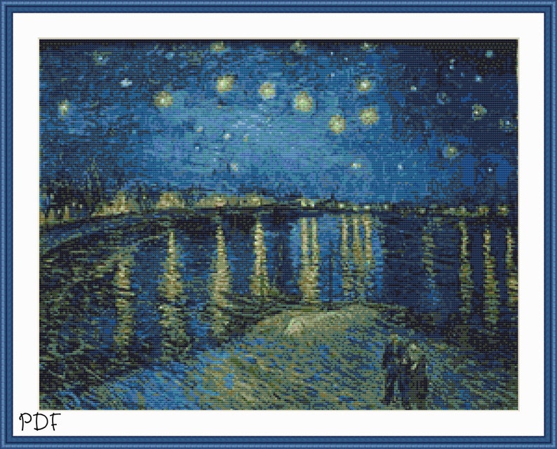 Van Gogh Cross Stitch Van Gogh Starry Night Over the Rhone Counted Cross Stitch Pattern Starry Night PDF Download Famous Paintings
