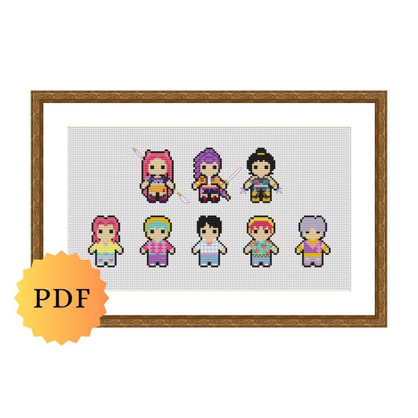 Counted Cross Stitch Sampler, Mini Kpop Girls and Boys Character Collection, Cute Cross Stitch Pattern, Printable PDF Download