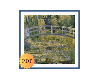 PDF Monet Water Lily Pond Counted Cross Stitch Pattern, Monet Cross Stitch, Water Lily Cross Stitch, Famous Paintings, Monet Pattern