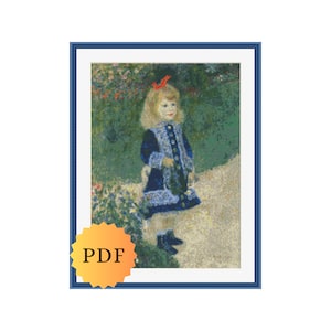 Counted Cross Stitch Pattern, Renoir Girl with a Watering Can, Renoir Cross Stitch, Impressionist Painting Cross Stitch, PDF Download