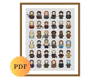 Counted Cross Stitch Sampler, Mini Fantasy Character Collection, Cross Stitch Pattern Chart, Cute Nerdy Cross Stitch Pattern, PDF Download