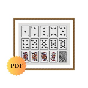 Playing Cards Cross Stitch Pattern, Spades Suit, Card Game Embroidery (Printable Pattern PDF Download)