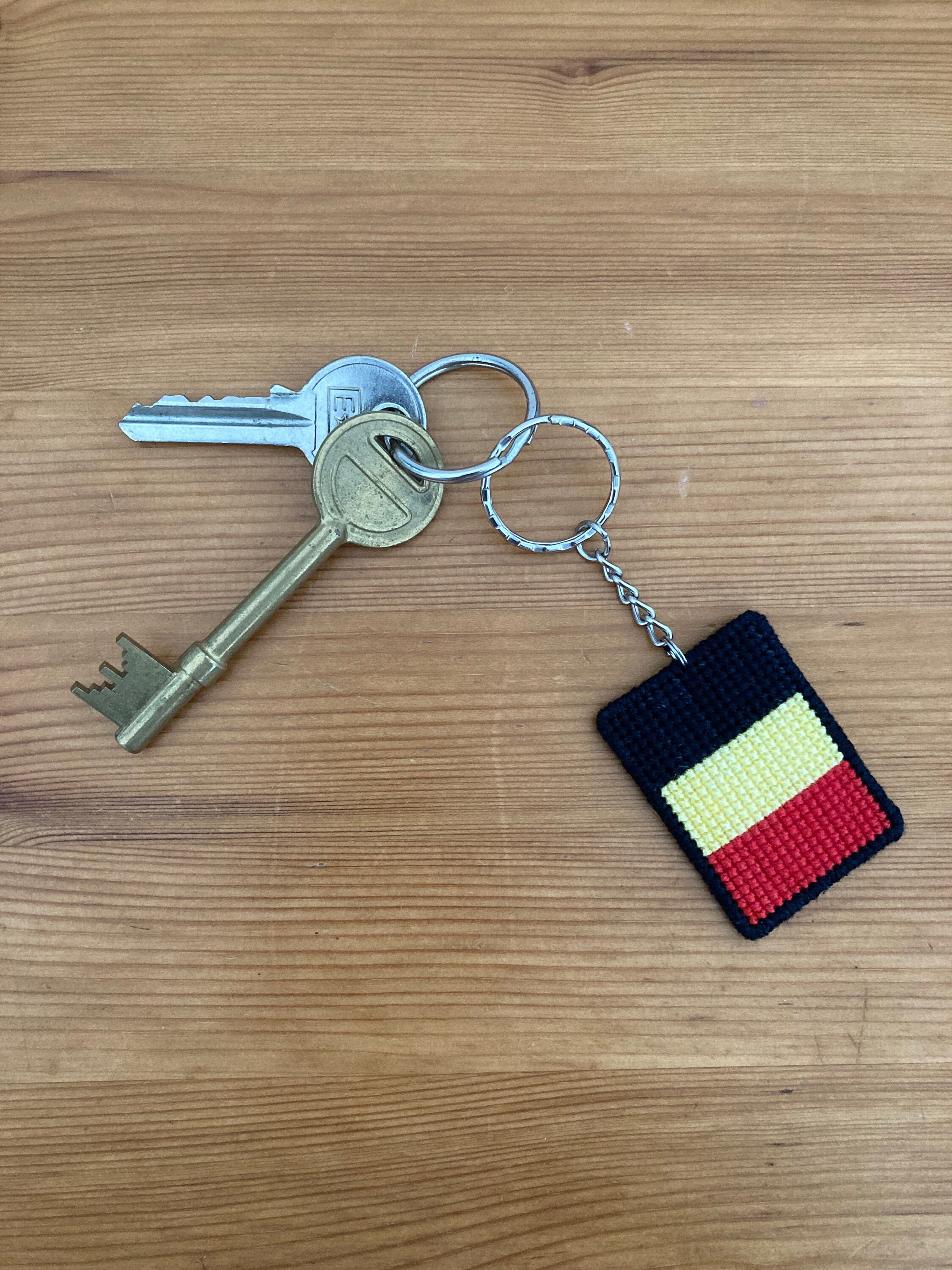 Belgium Flag Key Chain – 100% Embroidered, Merrow Border, 5x1.25 Inches, Steel Ring - View #10