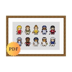 Counted Cross Stitch Sampler, Mini Sports Character Collection (Women), Cross Stitch Pattern Chart, Cute Cross Stitch, PDF Instant Download