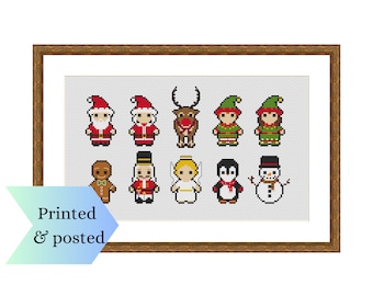 Printed Counted Cross Stitch Sampler, Mini Christmas Character Collection, Cute Cross Stitch Pattern, Printed & Posted Chart