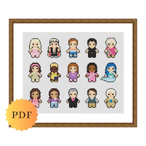 Counted Cross Stitch Sampler, Mini Character Collection, Cross Stitch Pattern Chart, Cute Cross Stitch Pattern, PDF Download, Printable