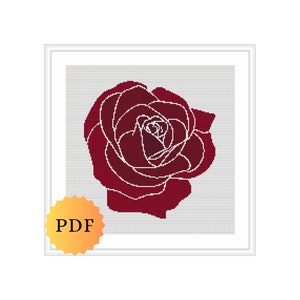 Counted Cross Stitch Rose Pattern, Red Rose Cross Stitch, PDF Cross Stitch Pattern Chart, Flower Cross Stitch, PDF Download