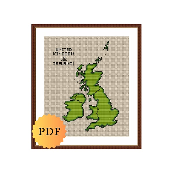 Counted Cross Stitch Pattern, Map of UK and Ireland, United Kingdom Cross Stitch, Cross Stitch Map, England, Scotland, Wales, PDF Download