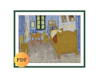 Patrón de punto de cruz "El dormitorio de Van Gogh", Van Gogh en punto de cruz, Cuadros famosos en punto de cruz, Pinturas impresionistas, descarga en PDF