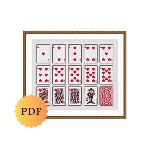 Gráfico de Ponto Cruz Contado: Cartas de Baralho de Copas em PDF para Download Instantâneo, Gráficos Imprimíveis, Gráficos de 1 Página para Tablet, Cartas do Naipe de Copas
