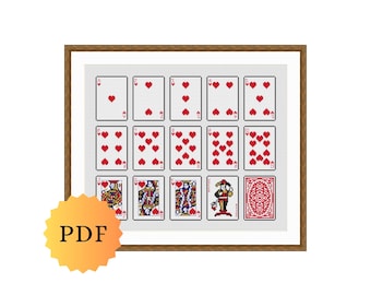 Counted Cross Stitch Pattern: Playing Cards Hearts PDF Instant Download, Printable Charts, 1 Page Charts For Tablet, Heart Suit Cards