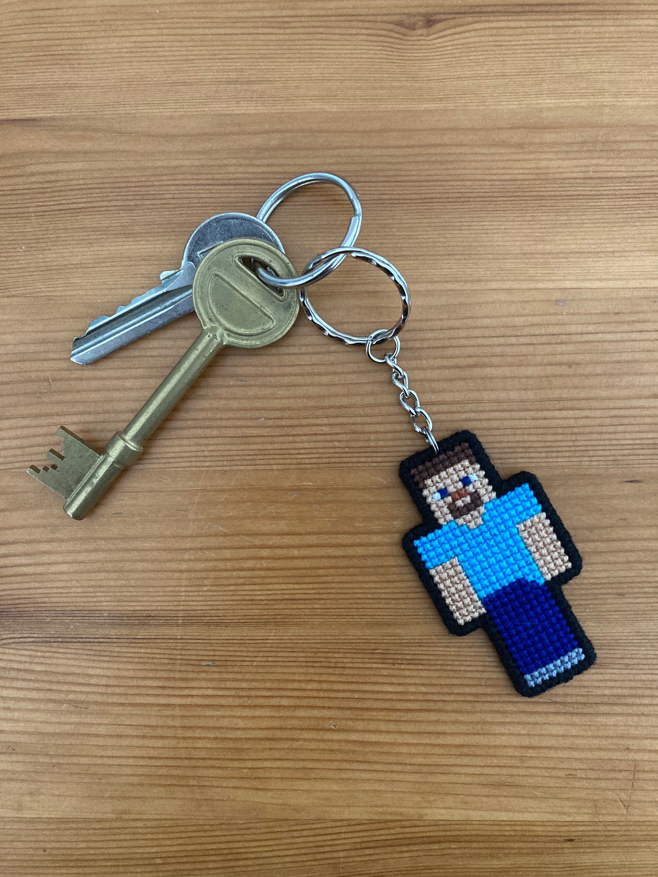 Minecraft Steve Handmade Cross Stitch Keychain Minecraft Etsy