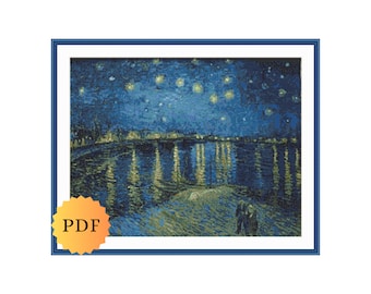 CEP-039「ローヌ川の星月夜 ゴッホ作」クロスステッチパターン PDF