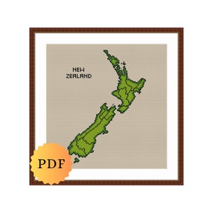 Kreuzstichmuster, Landkarte Neuseeland, Neuseeland, Neuseeland Kreuzstichvorlage, PDF Download