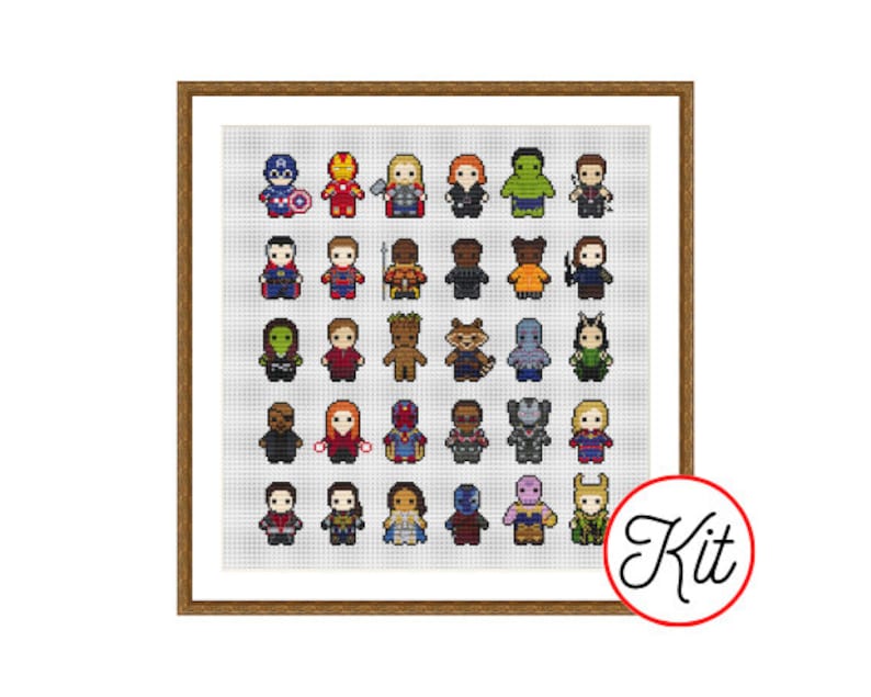18 Count Cross Stitch Kit, Superheroes Character Collection, 14 or 18 Count Available Fabric, Thread, Needle and Pattern Chart Included image 1
