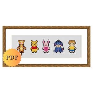 Campionario a punto croce contato, Mini collezione di personaggi, Schema a punto croce, Punto croce facile, Punto croce carino, Download PDF