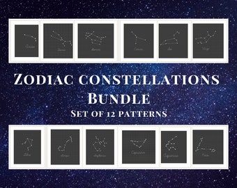 Cross Stitch Bundle, Zodiac Constellations, 12 Patterns Included, Star Signs, Glow in the Dark, PDF Patterns, Instant Download