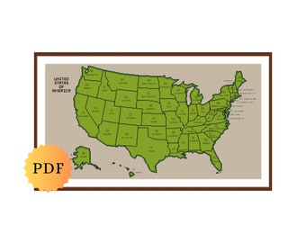 Mapa dos EUA em Ponto Cruz Contado, Mapa dos Estados Unidos, Ponto Cruz Americano, Mapa dos Estados Unidos da América, Ponto Cruz EUA, PDF