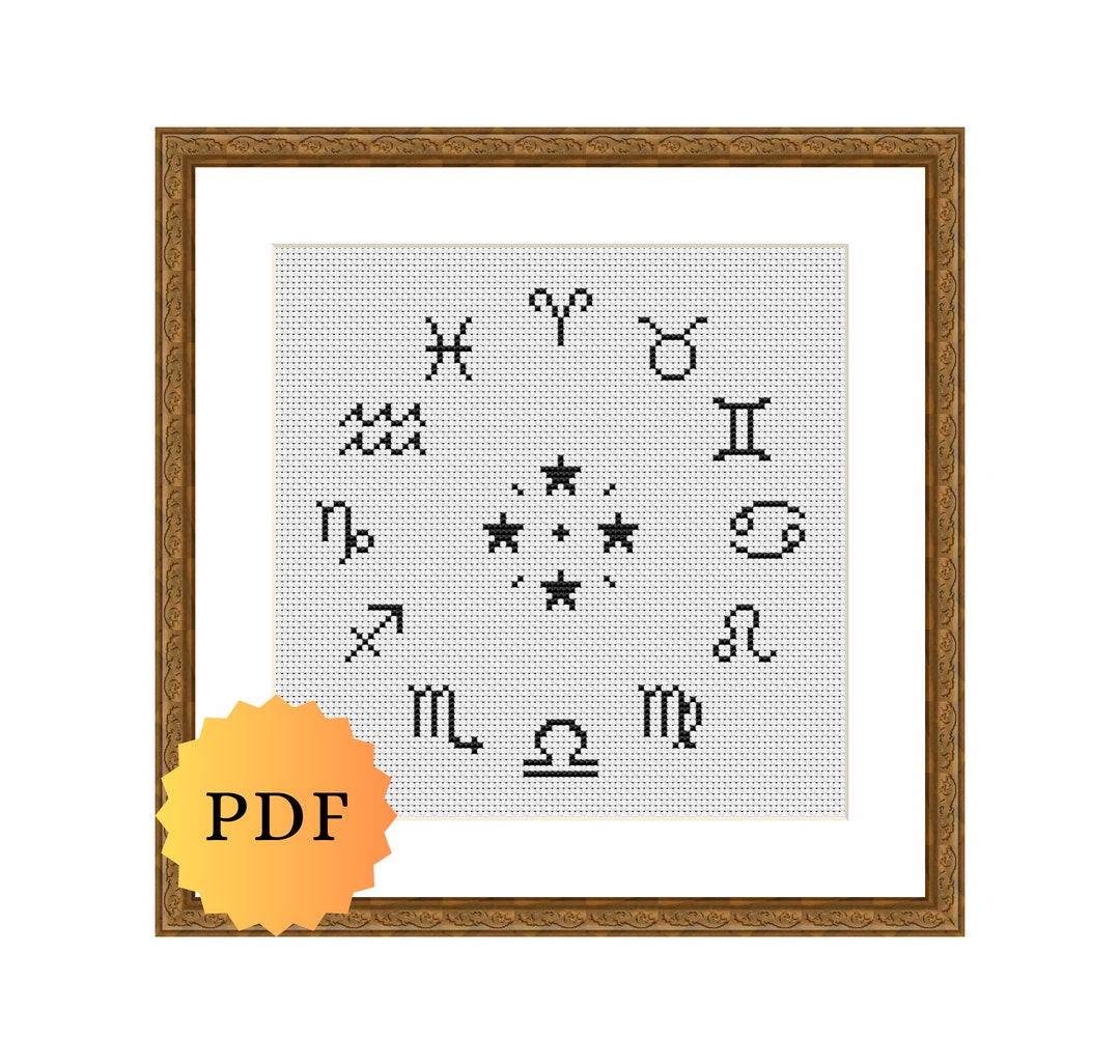 Counted Cross Stitch Pattern, Zodiac Signs Cross Stitch, Black and