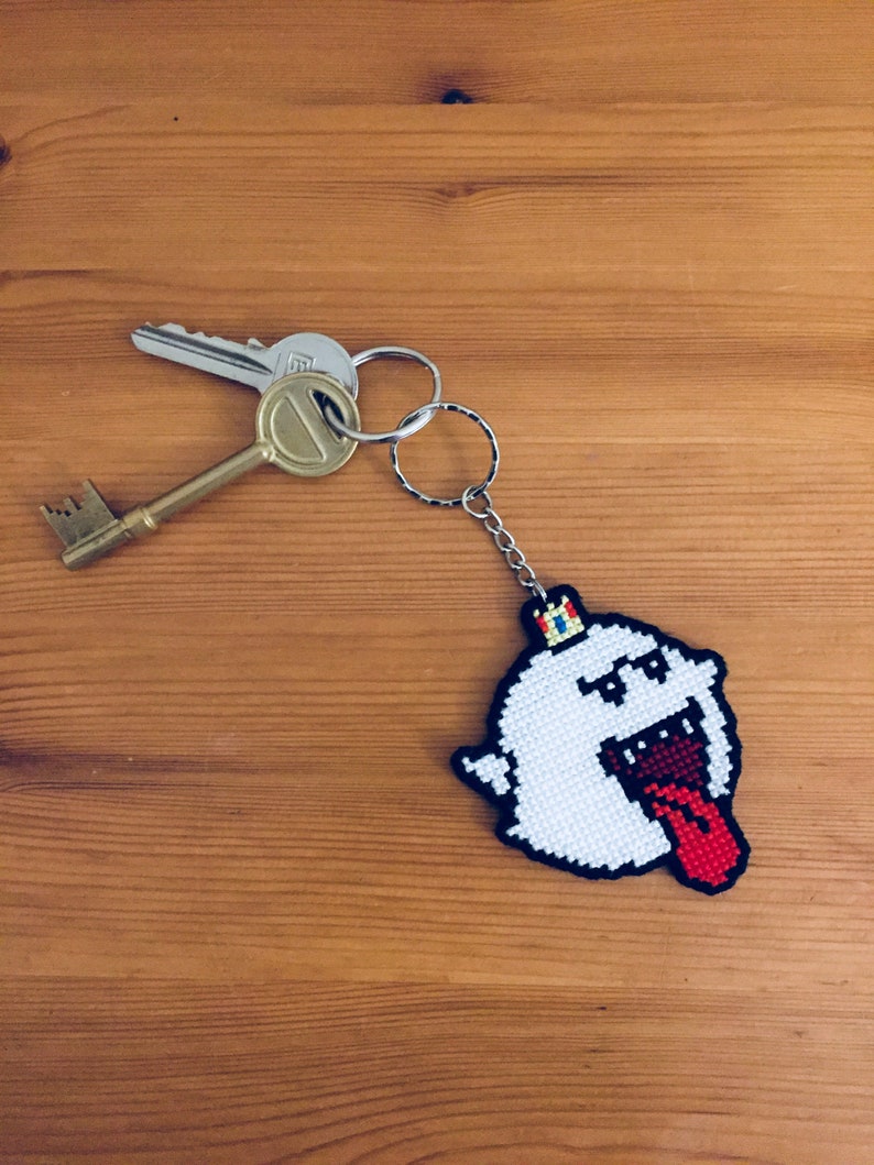 King Boo Super Mario Cross Stitch Keychain King Boo Cross Etsy