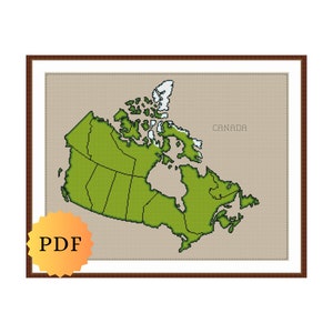 Counted Cross Stitch Pattern Map of Canada, Canadian Cross Stitch Pattern, Provinces of Canada, Canada Map Cross Stitch, PDF Download