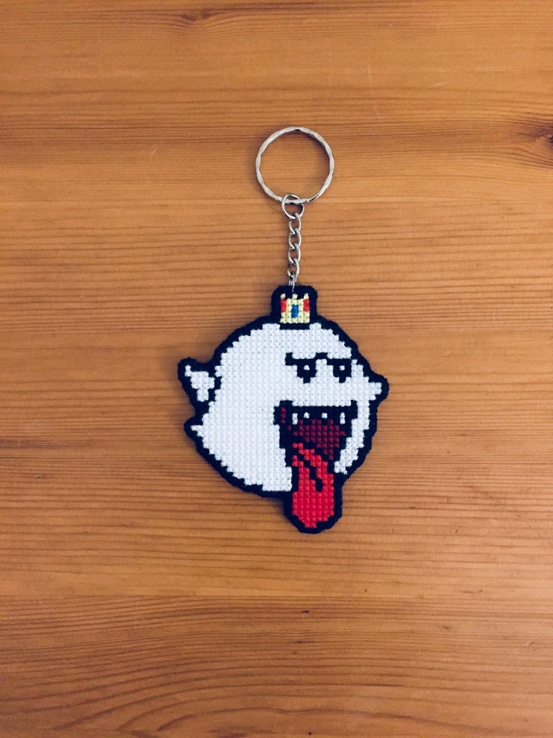 King Boo Super Mario Cross Stitch Keychain King Boo Cross Etsy