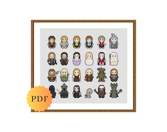 Counted Cross Stitch Sampler, Mini Fantasy Character Collection, Cross Stitch Pattern Chart, Cute Nerdy Cross Stitch, Printable PDF Download