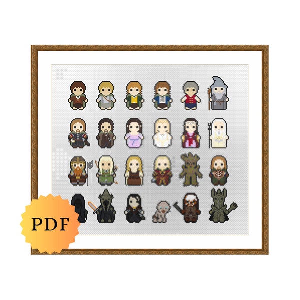 Counted Cross Stitch Sampler, Mini Fantasy Character Collection, Cross Stitch Pattern Chart, Cute Nerdy Cross Stitch, Printable PDF Download