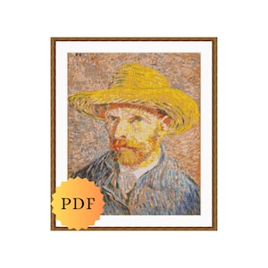 Van Gogh Self Portrait with a Straw Hat Counted Cross Stitch Pattern, Van Gogh Cross Stitch, Large Cross Stitch, PDF Download