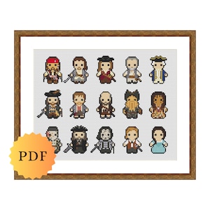 Counted Cross Stitch Sampler, Mini Pirates Character Collection, Cross Stitch Chart, Cute Cross Stitch Pattern, PDF Download, Printable