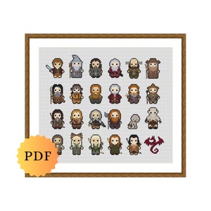 Counted Cross Stitch Sampler, Mini Fantasy Character Collection, Cross Stitch Pattern Chart, Cute Nerdy Cross Stitch Pattern, PDF Download