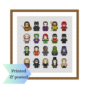 Printed Counted Cross Stitch Sampler, Mini Superheroes Character Collection, Cute Cross Stitch Pattern, Printed & Posted Pattern Chart