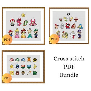 Cross Stitch Bundle, Video Game Characters, Villains, Power Ups, PDF Cross Stitch Charts, Instant Digital Download, 3 Patterns Included