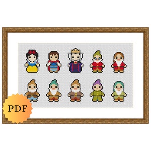 Counted Cross Stitch Sampler, Mini Princess/Fairytale Character Collection, Cross Stitch Pattern Chart, Cute Cross Stitch, PDF Download