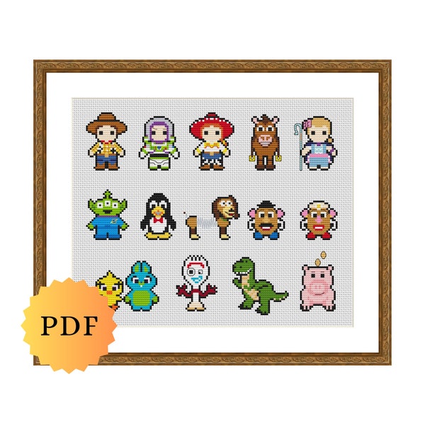 Counted Cross Stitch Sampler, Mini Character Collection, Cross Stitch Pattern Chart, Easy Cross Stitch, Cute Cross Stitch, PDF Download