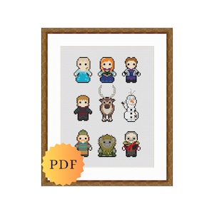 Counted Cross Stitch Sampler, Mini Character Collection, Cross Stitch Pattern Chart, Cute Cross Stitch Pattern, PDF Download