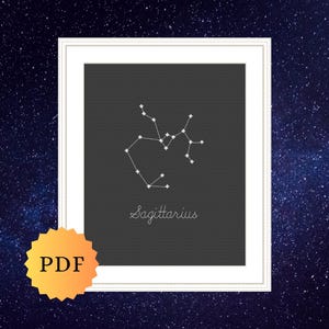 Sagittarius Counted Cross Stitch Pattern, Zodiac Cross Stitch, Constellation, Glow in the Dark Pattern, Cross Stitch Chart, PDF Download