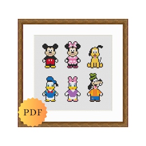 Sampler geteld kruissteek, verzameling minifiguren, kruissteekpatroontabel, schattige kruissteek tekens, pdf-download, afdrukbaar