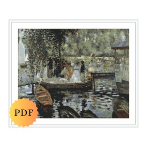 Renoir La Grenouillère Counted Cross Stitch Pattern, Renoir Cross Stitch, Impressionist Paintings, Cross Stitch Chart, PDF Download