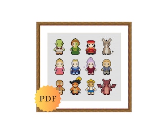 Counted Cross Stitch Sampler, Mini Fairytale Character Collection, Cross Stitch Pattern Chart, Cute Cross Stitch Pattern, PDF Download