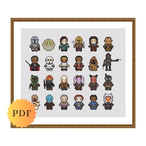 Counted Cross Stitch Sampler, Mini Galaxy Character Collection, Cross Stitch Pattern Chart, Cute Nerdy Cross Stitch, Printable PDF Download