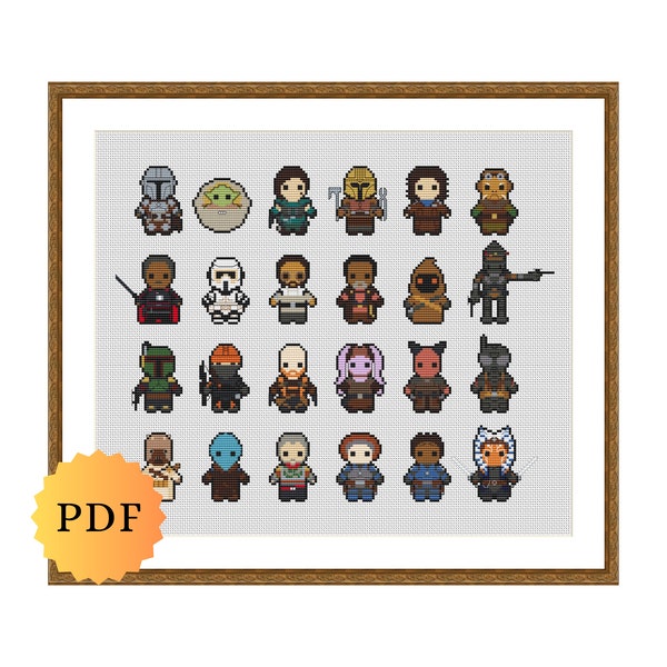 Counted Cross Stitch Sampler, Mini Galaxy Character Collection, Cross Stitch Pattern Chart, Cute Nerdy Cross Stitch, Printable PDF Download