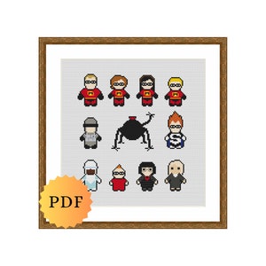 Counted Cross Stitch Sampler, Mini Superheroes Character Collection, Cross Stitch Pattern Chart, Easy Cross Stitch, Cute, PDF Download
