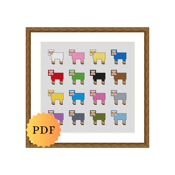 Counted Cross Stitch Sampler, Mini Sheep Collection, Cross Stitch Pattern Chart, Cute Sheep Cross Stitch, Multicolour, PDF Download